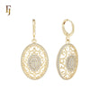 Oval Halo white CZs 14K Gold Huggie drop Earrings
