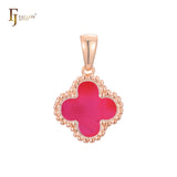 Lucky Clover branco ou preto em ouro rosa, pingente de ouro 14K