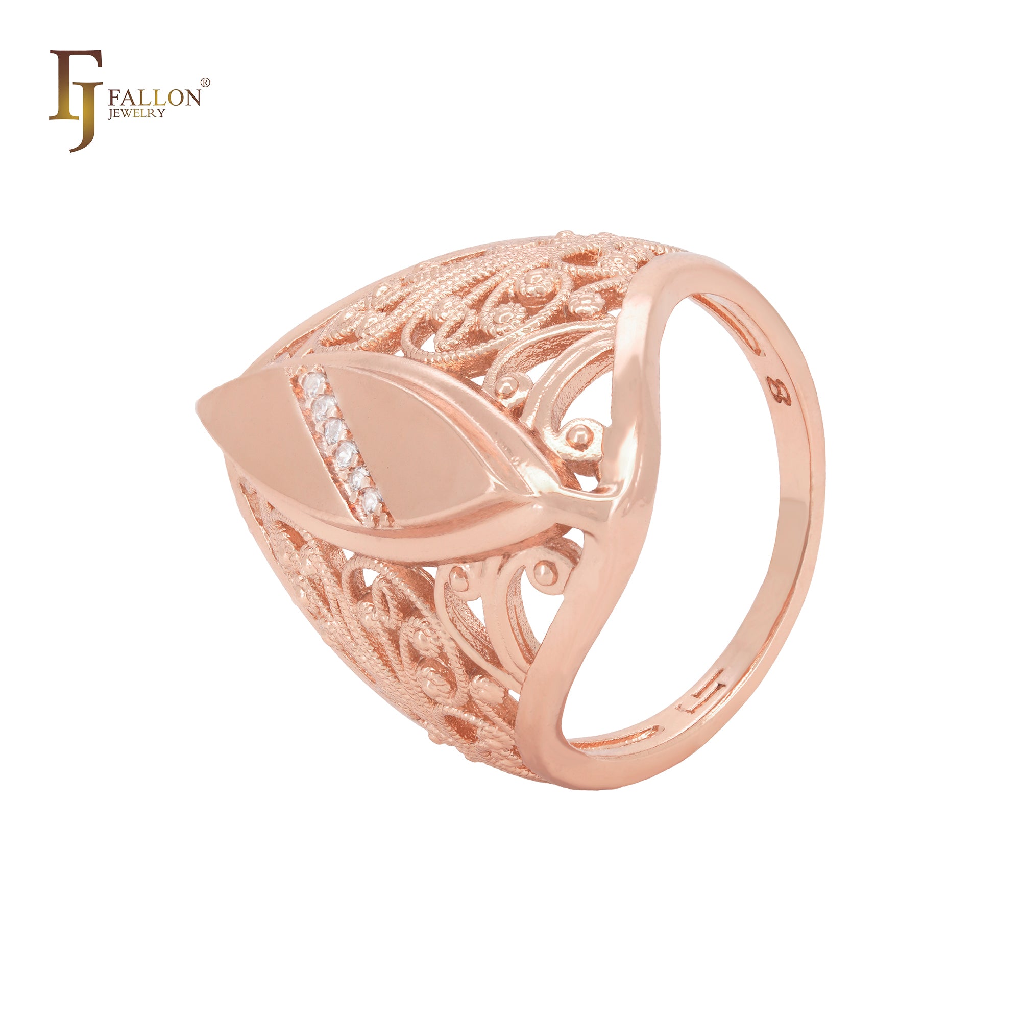 Anillos de moda en oro rosa con filigrana de marquesa y puntos