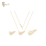 Feather leaves of white CZs 14K Gold Necklace