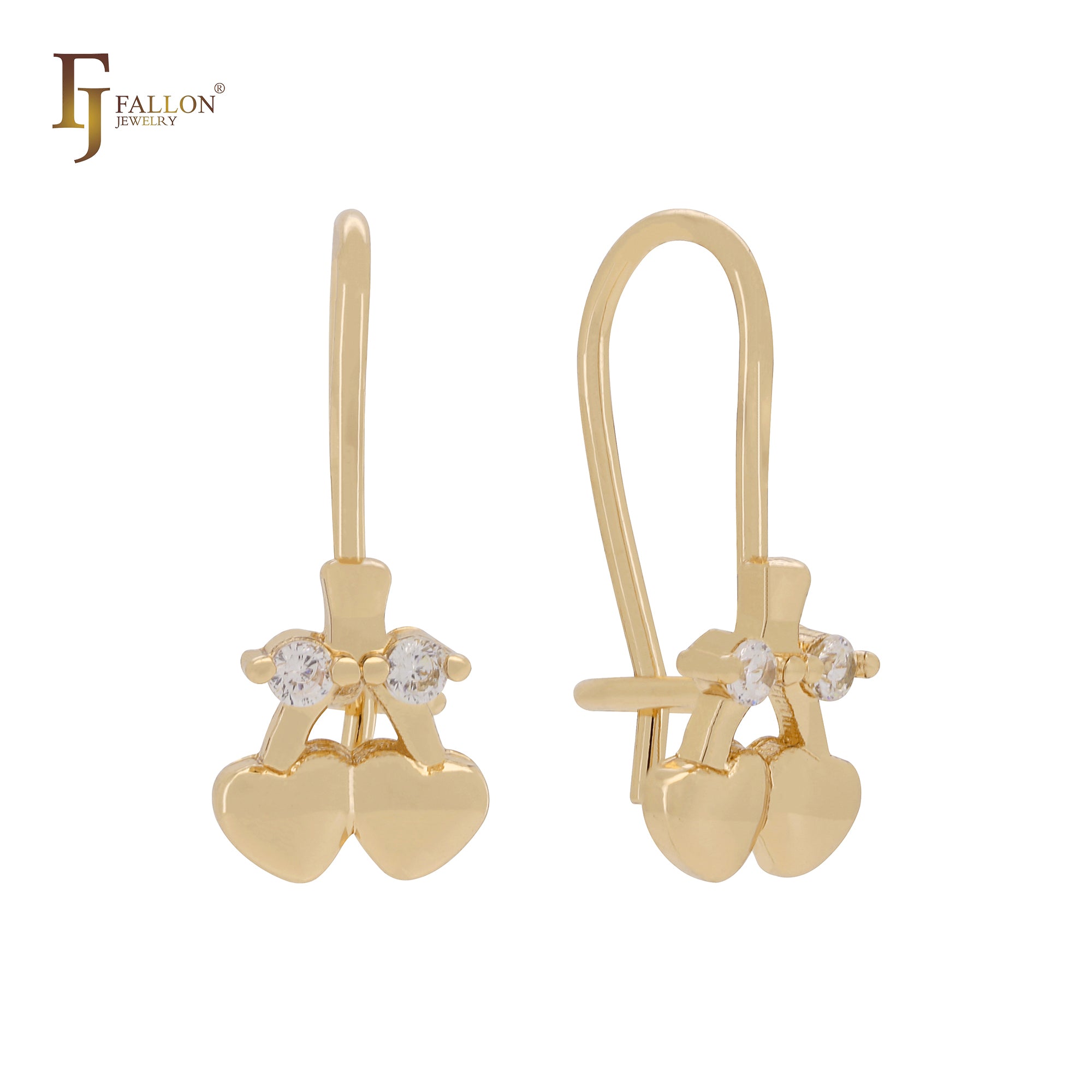 Double cherries white CZs Rose Gold wire hook child earrings