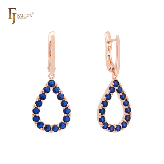 Cluster Halo colorful rounded CZ Teardrop shaped Rose Gold Clip-On Earrings