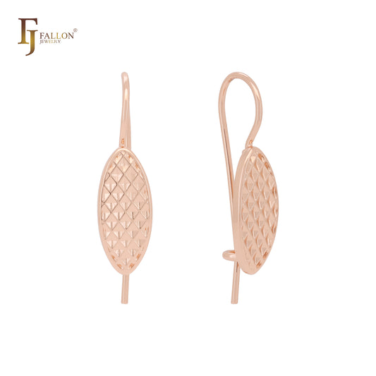Oval Rhombus textured Rose Gold Wire Hook Earrings