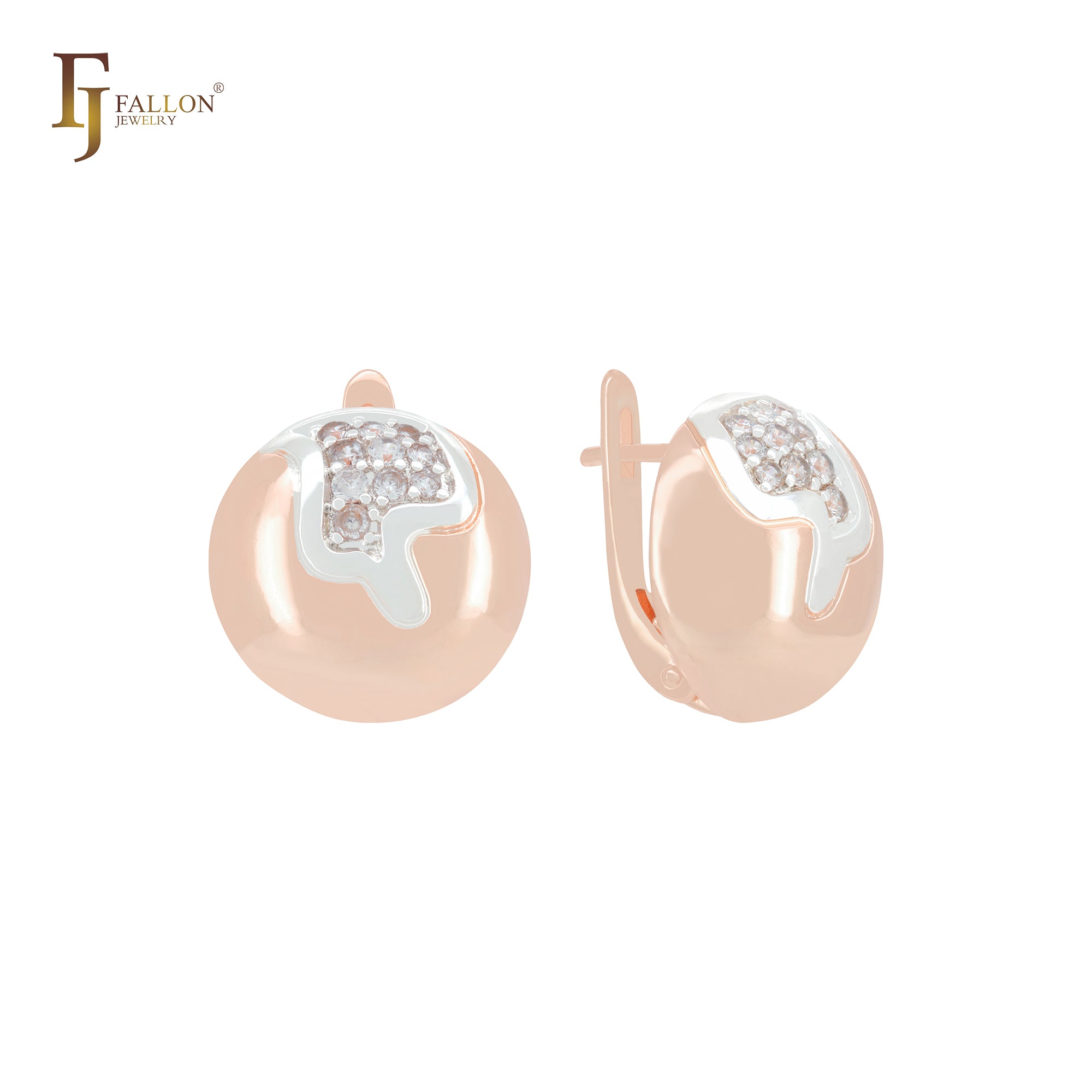Geometric Sphere of white CZs Rose Gold, 14K Gold two tone Clip-On Earrings