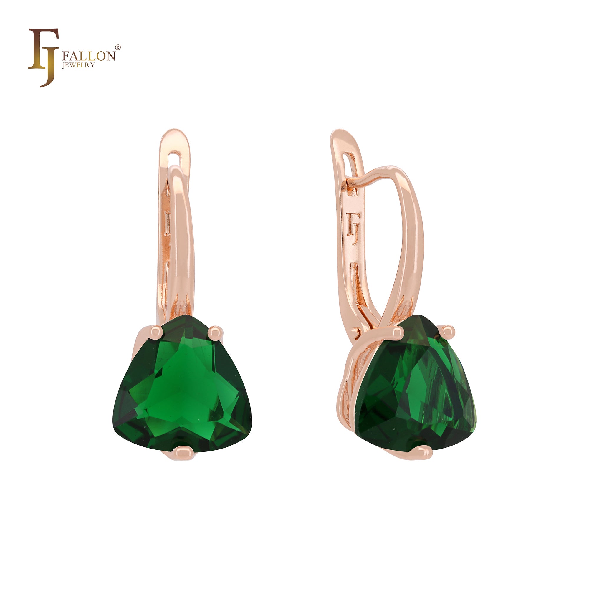 Solitaire triangular white or Colorful CZ Rose Gold Russian Lock Earrings