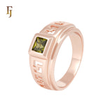 Greek Key meander Solitaire Olive Green Engagement Rings