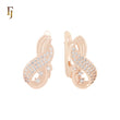 Wave Design Russian Lock Earrings with CZ – Rose Gold Elegant Style by FJ Jewelry