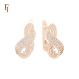 Wave Design Russian Lock Earrings with CZ – Rose Gold Elegant Style by FJ Jewelry