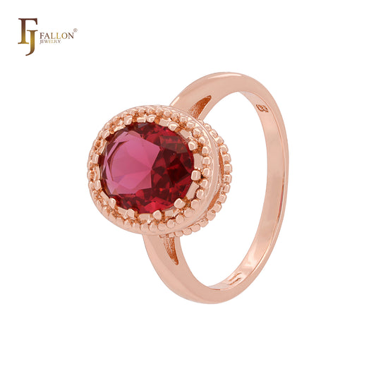 Halo Beads Solitaire Colorful CZ Rose Gold Engagement Rings