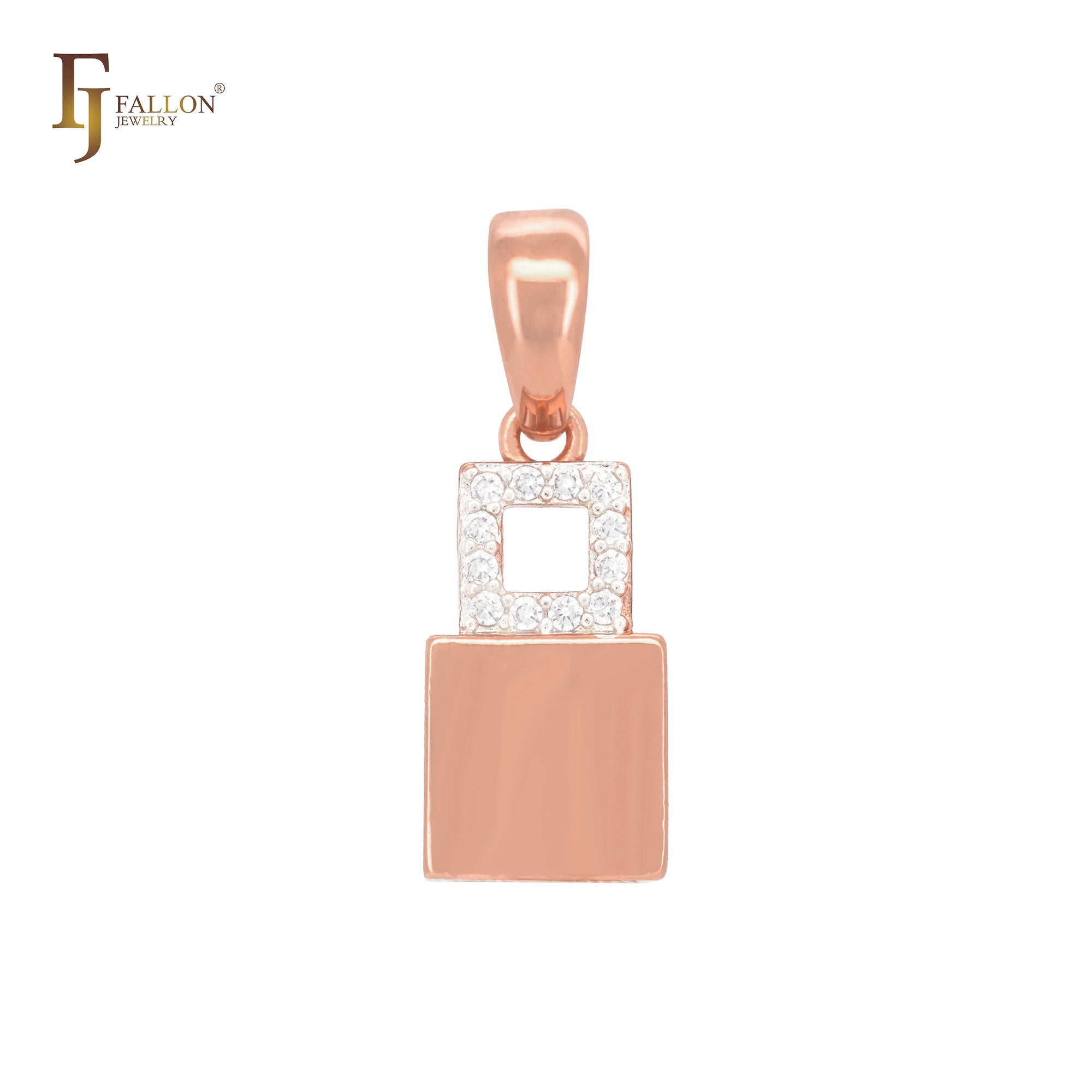 Würfel mit hohlem Würfel aus weißen Zirkonia Roségold Anhänger