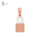 Würfel mit hohlem Würfel aus weißen Zirkonia Roségold Anhänger