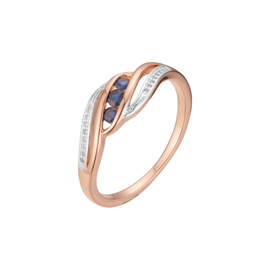Three blue stones rings paving stones in Rose Gold, two tone plating colors
