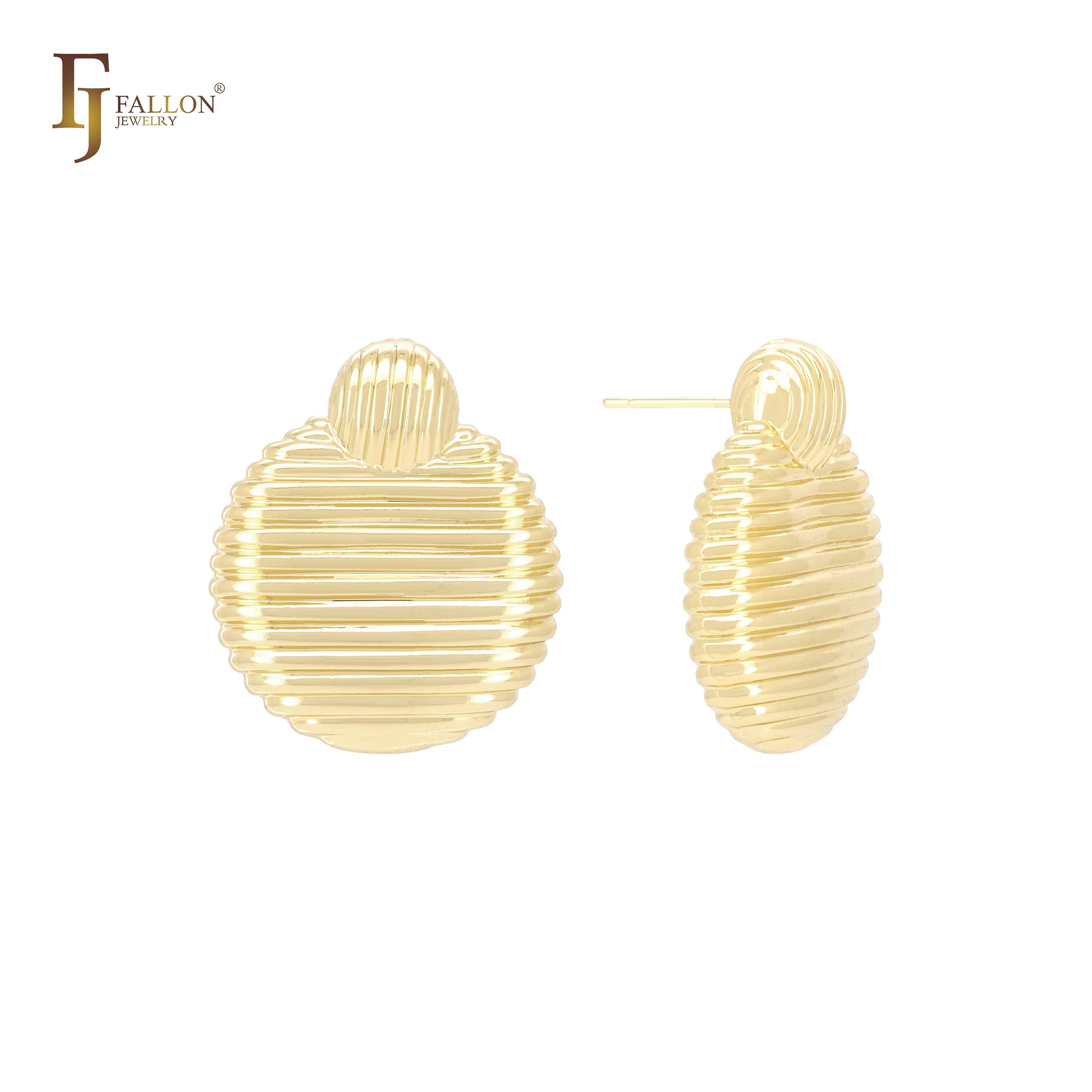 Pendientes de botón de oro de 14 quilates, oro rosa y oro blanco con diseño de ondas.