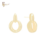Brincos de pino em formato de cadeado irregular com círculo geométrico em ouro 14K, ouro rosa e ouro branco