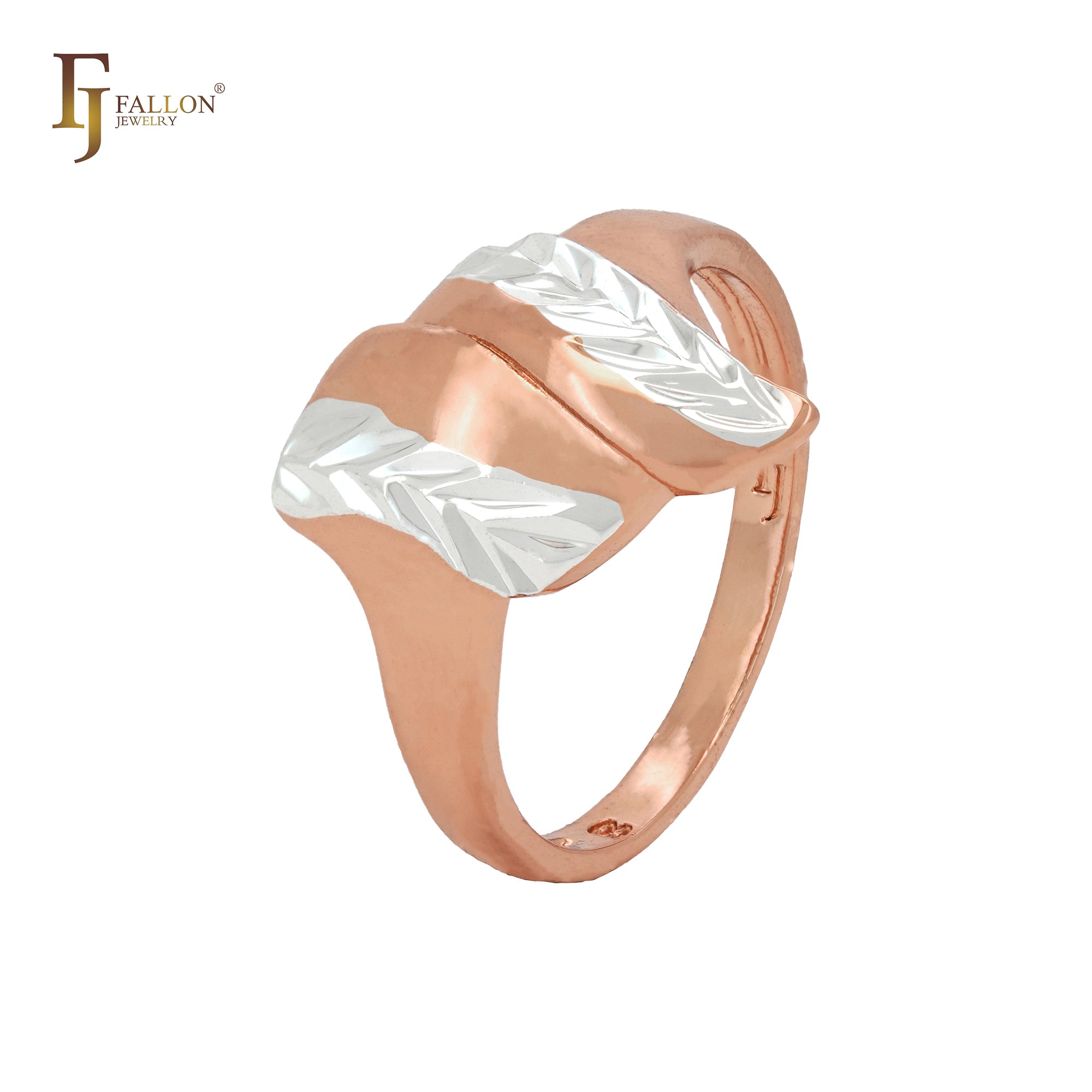Anillos de moda bicolor en oro rosa con hojas doblemente retorcidas que se cruzan