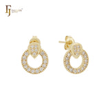 Brincos de pino Petit tiny Circular com zircônias brancas e aglomerado de ouro 14K