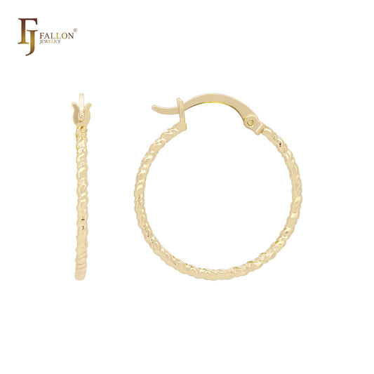 Brincos de argola em ouro 14K, ouro rosa, com textura de corda alternativa arredondada