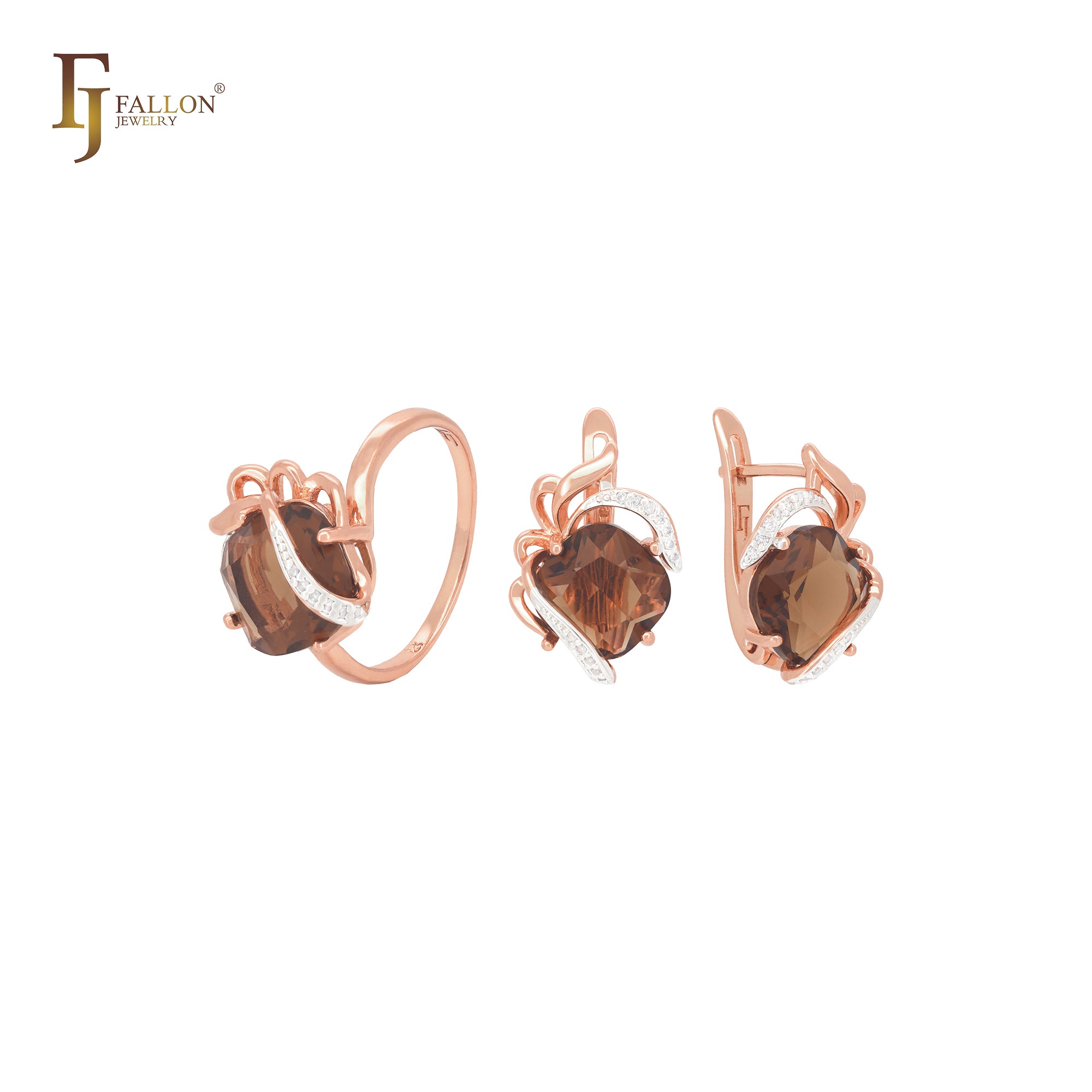Elegant flower embracing cushion cut big solitaire CZ coffee Rose Gold Russian Lock Earrings
