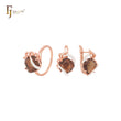 Elegant flower embracing cushion cut big solitaire CZ coffee Rose Gold Russian Lock Earrings