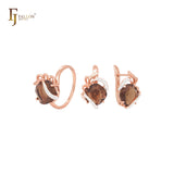 Elegantes Schmuckset aus Roségold mit Ringen und großem Solitär-CZ im Kissenschliff im Blumenstil in Kaffee