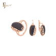 Conjunto de joias gigantes de ouro rosa com corte oval preto e anéis