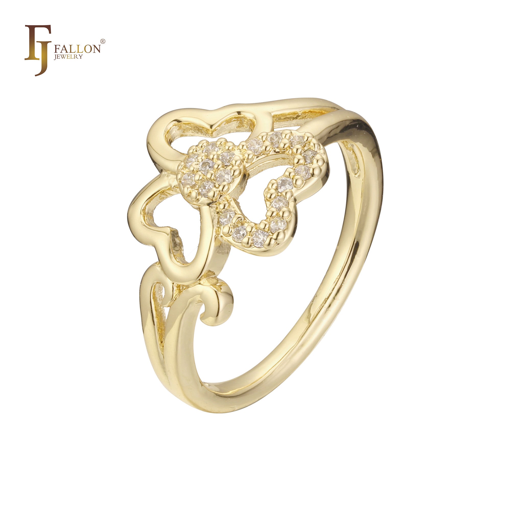 Triple heart rings in 14K Gold, Rose Gold plating colors
