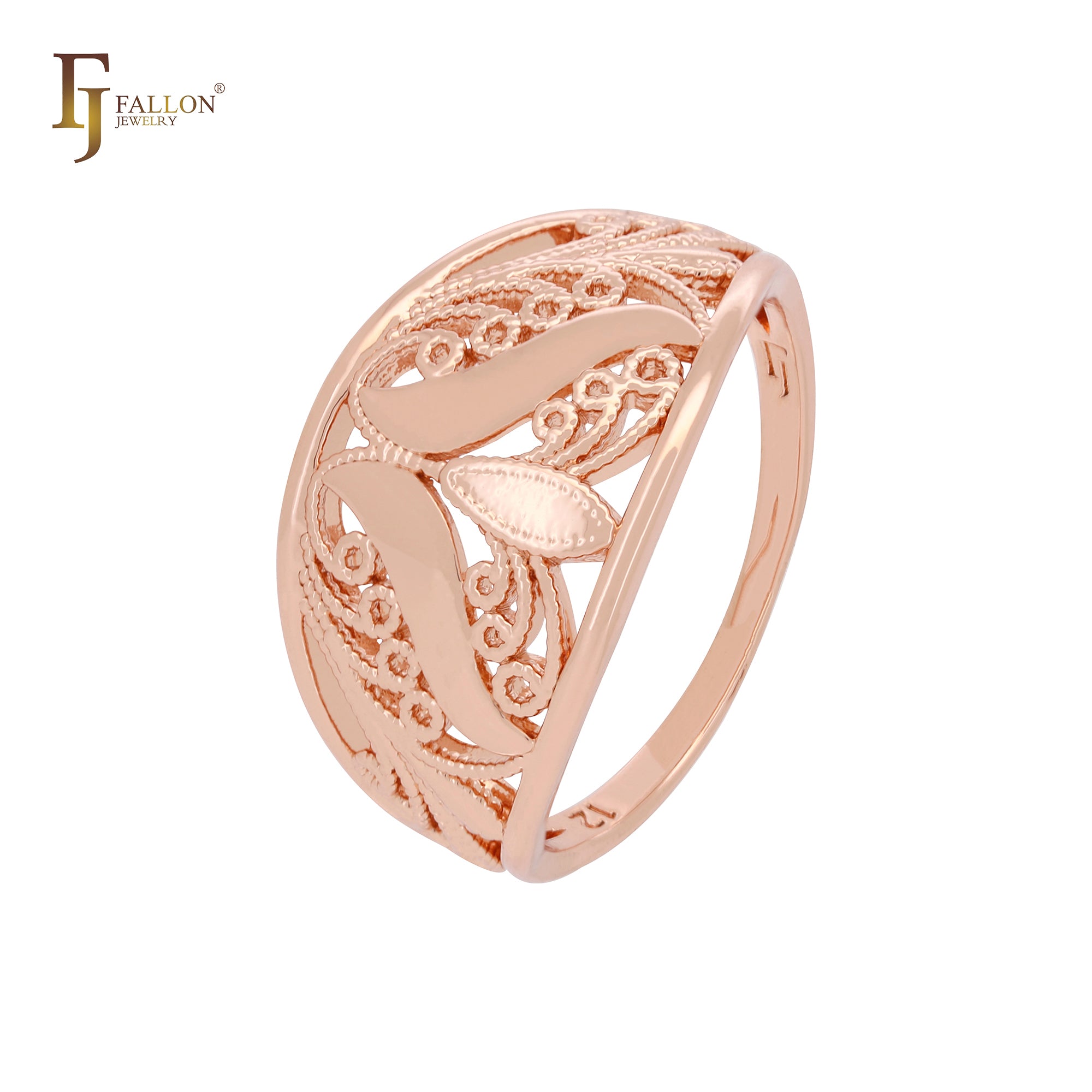 Anéis da moda em ouro rosa texturizado com filigrana