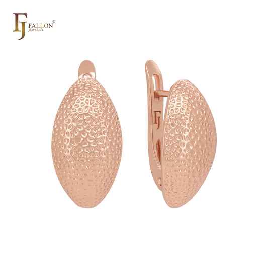 Oval Rounded dotted textured Rose Gold Russian Lock Earrings