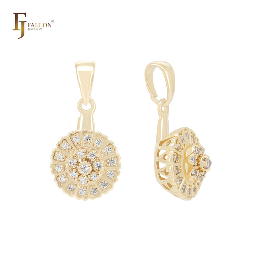 Sunflower of white CZs 14K Gold Pendant