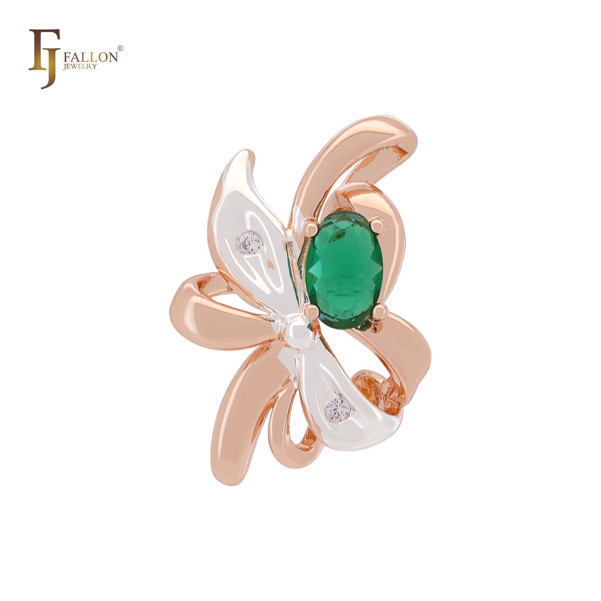 Colgante lujoso de dos tonos en oro rosa verde esmeralda con cinta de flores y hojas