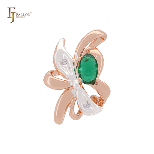 Ribbon of flower and leaves luxurious Emerald Green Rose Gold two tone Pendant