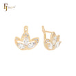 Lotus flower shaped white CZs 14K Gold Russian Lock Earrings