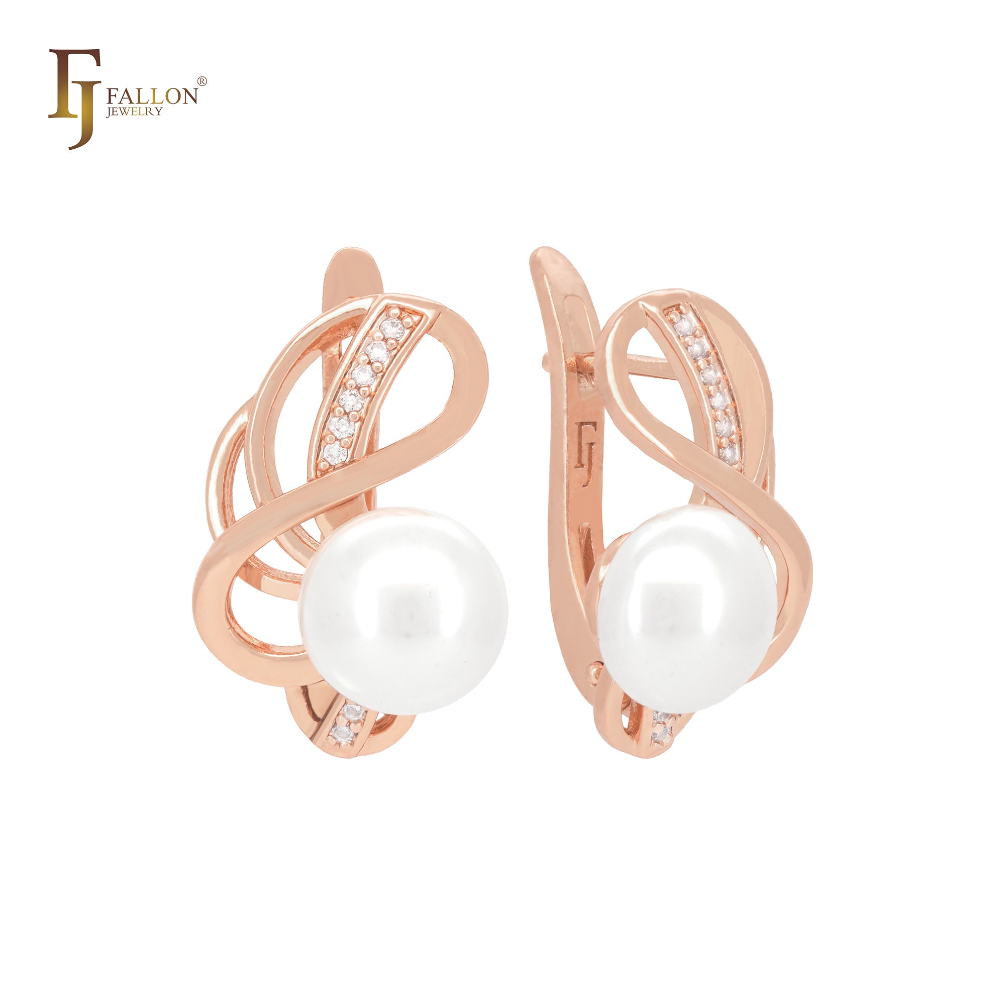 Elegant pearl of dancing wires Rose Gold Russian Lock Earrings