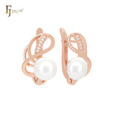 Elegant pearl of dancing wires Rose Gold Russian Lock Earrings