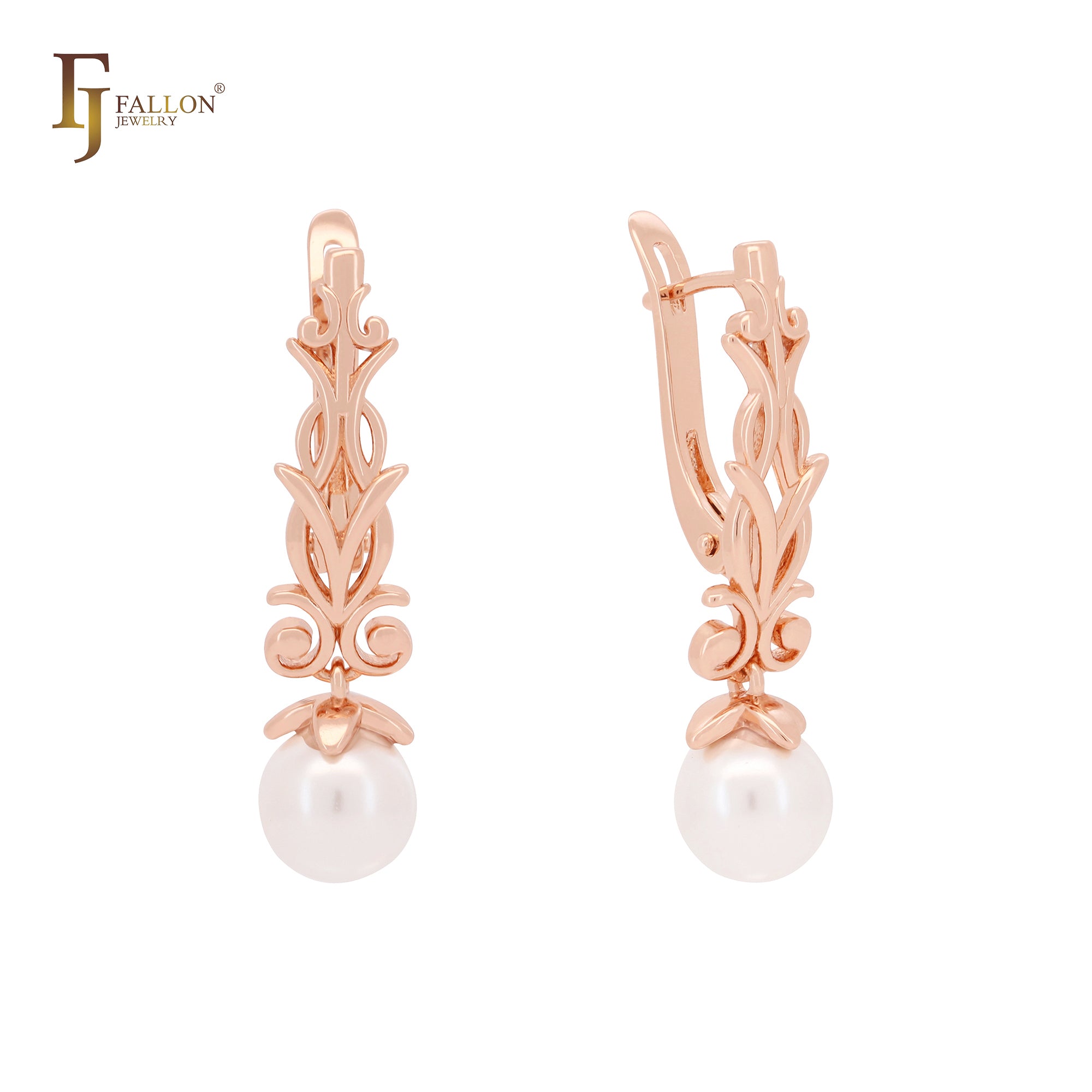 Fruitful pearl drop braches 14K Gold, Rose Gold, White Gold Russian Lock earrings