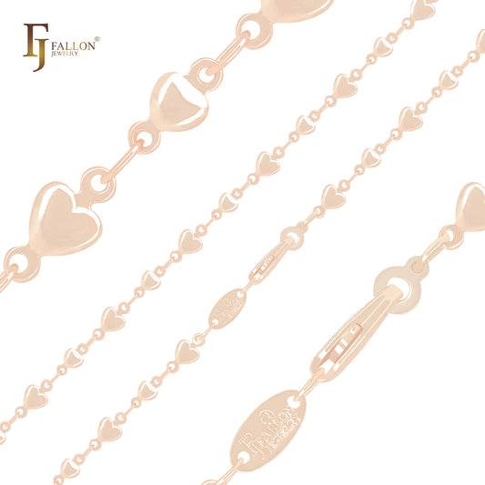 Solid Heart mixed Bead Rose Gold Fancy Link Chain