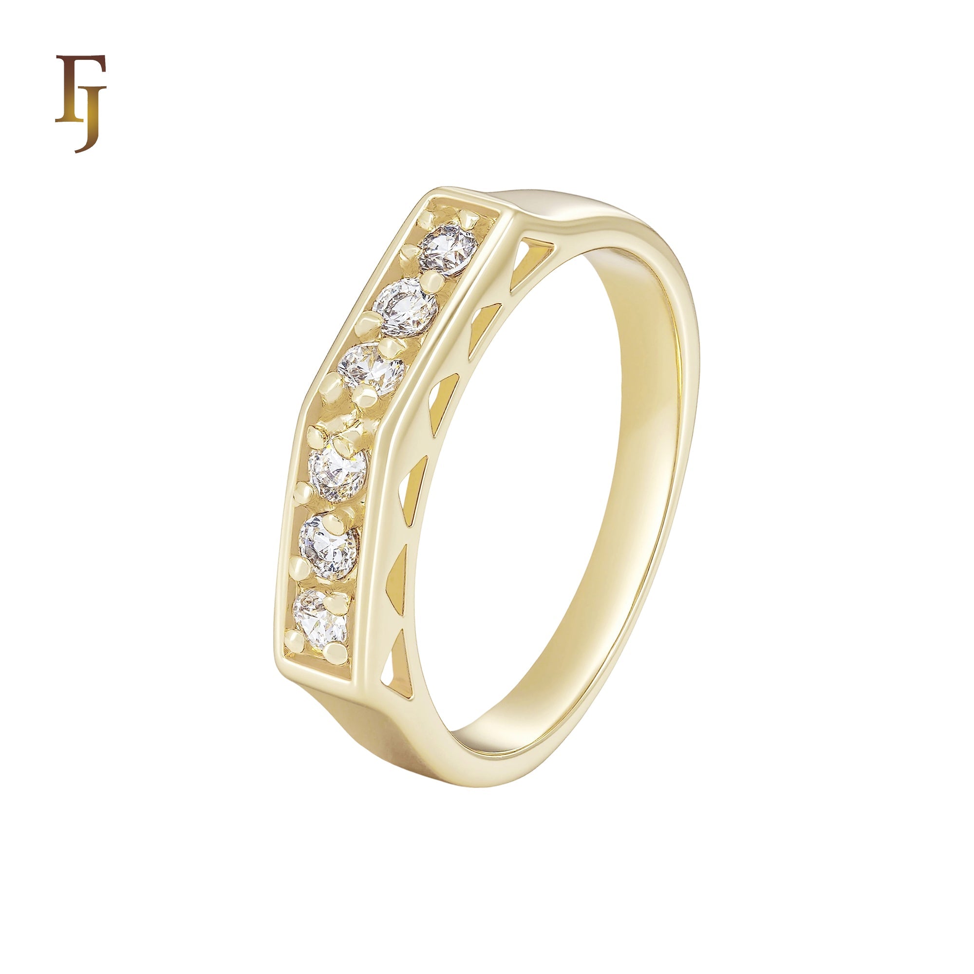 Gold Plated Engagement Ring Set | 6mm Solitaire CZ & Pavé Band | Classic Wedding Jewelry by FJ Jewelry