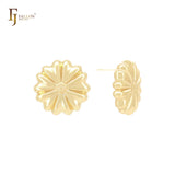 Brincos de pino em formato redondo com almofada de flor de fita em ouro 14K, ouro rosa e ouro branco