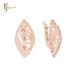 Oval branches of filigree white CZs Rose Gold two tone Russian Lock Earrings