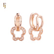 White CZs butterfy flower drop Curved shape Rose Gold Huggie Earrings