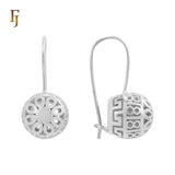 Rose Gold Wire Hook Earrings – Dome Cutout Floral & Greek Key Pattern | Retro Filigree Non-Tarnish Jewelry by FJ