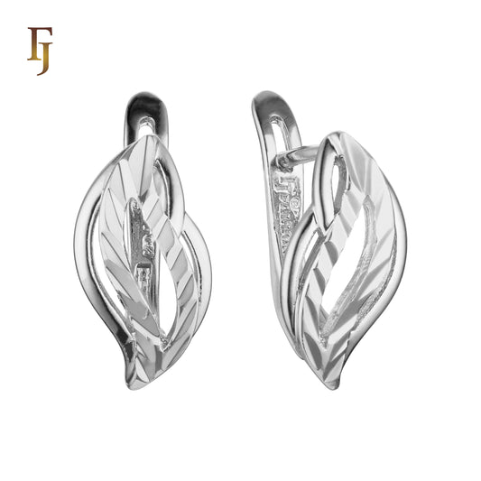 Silver Leaf Russian Lock Earrings – Twisted Polished & Textured Design – FJ Jewelry