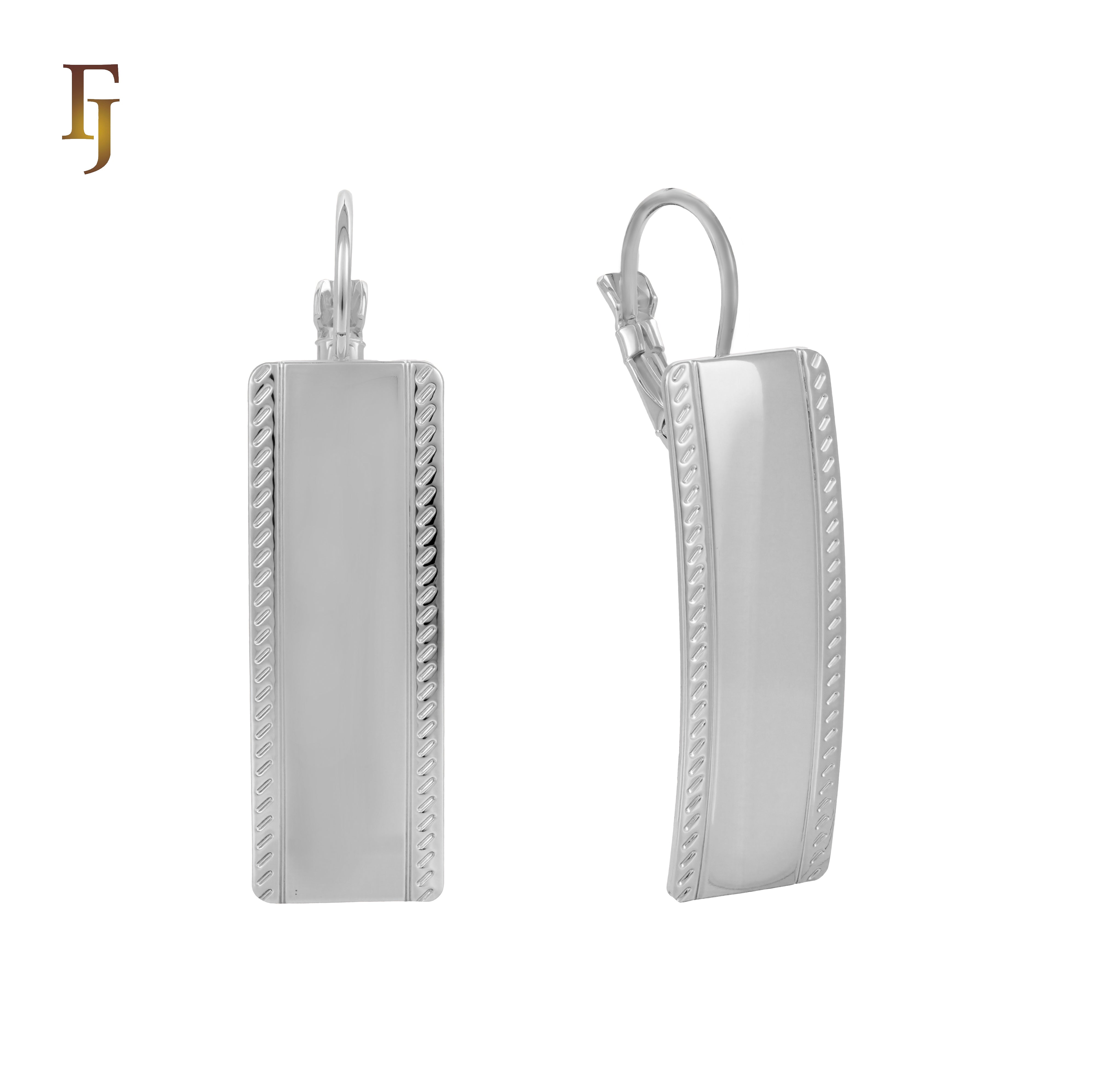 Gold Wire Hook Earrings – Long Rectangle Drop with Etched Edge | Minimalist Polished Statement by FJ