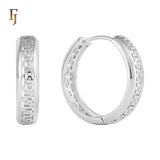 Greek Key Gold Hoop Earrings for Women | 18K Gold Plated Classic Patterned Huggie Hoops | FJ Fallon Jewelry