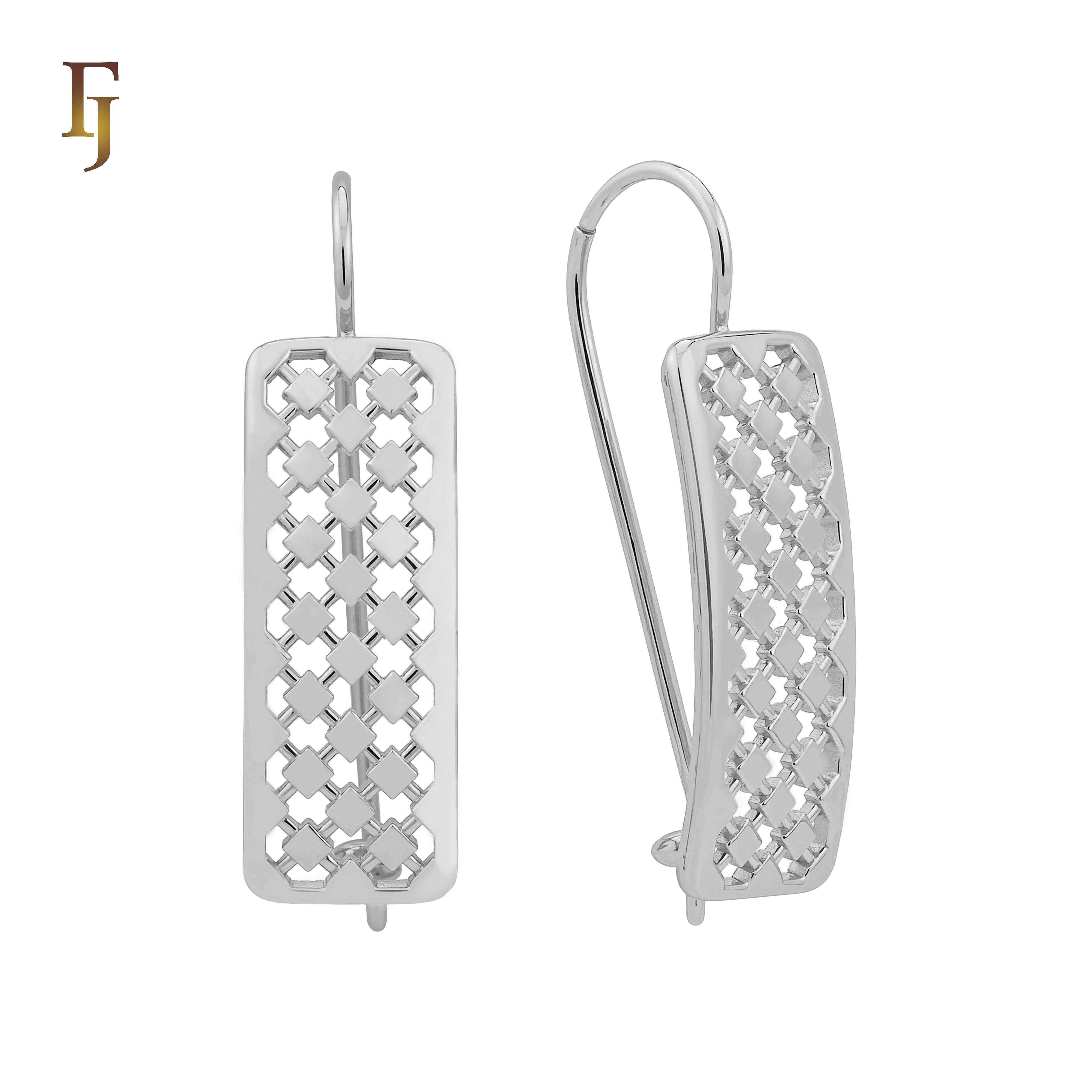 Rose Gold Wire Hook Earrings – Geometric Cutout Rectangle Design | Lightweight Fashion Jewelry by FJ