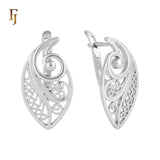 Leaf-Shaped Russian Lock Earrings in Gold with Swirl Filigree Design – Lightweight Elegant Jewelry