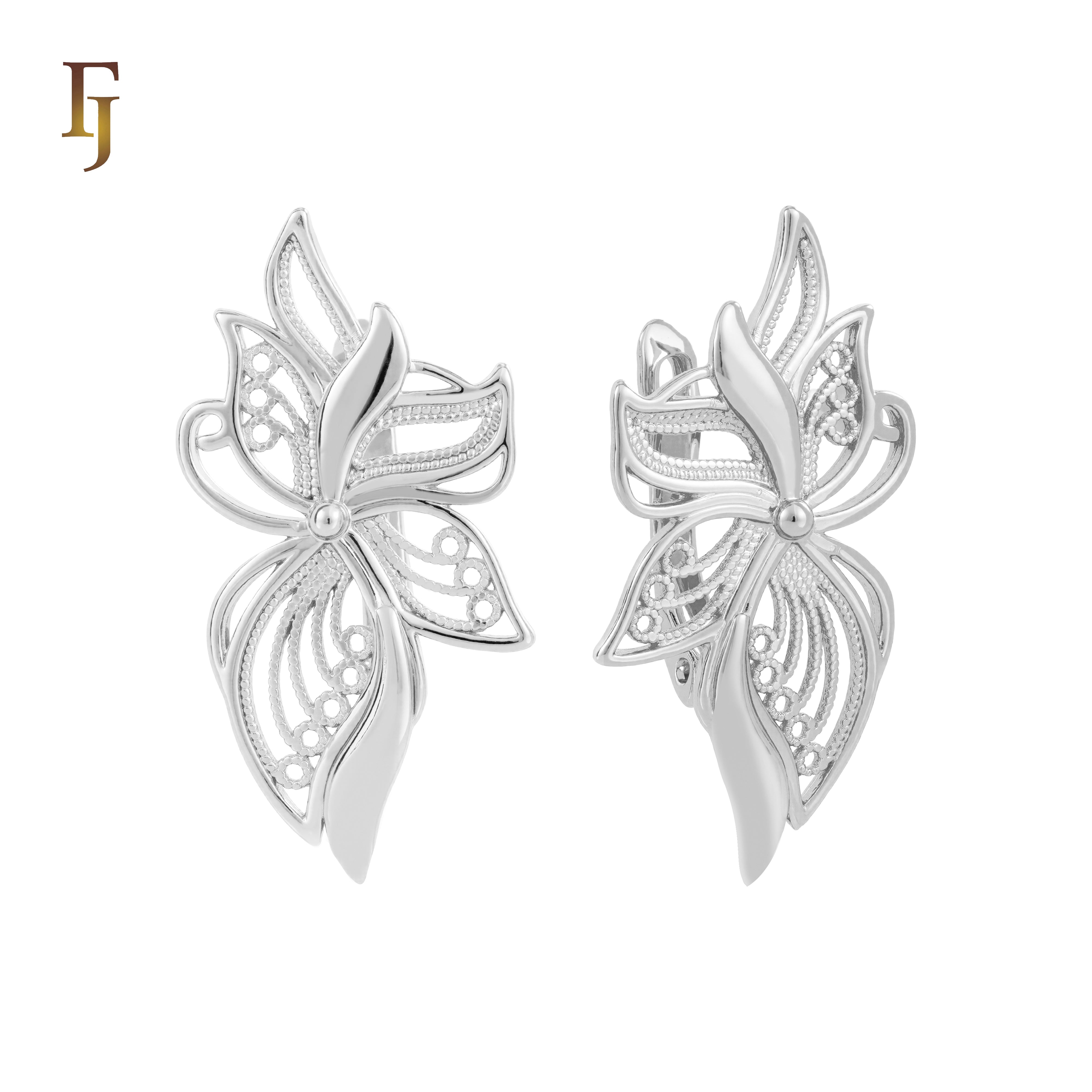 Orchid-Inspired Russian Lock Earrings in Gold Finish – Elegant Floral Drop Earrings – FJ Jewelry