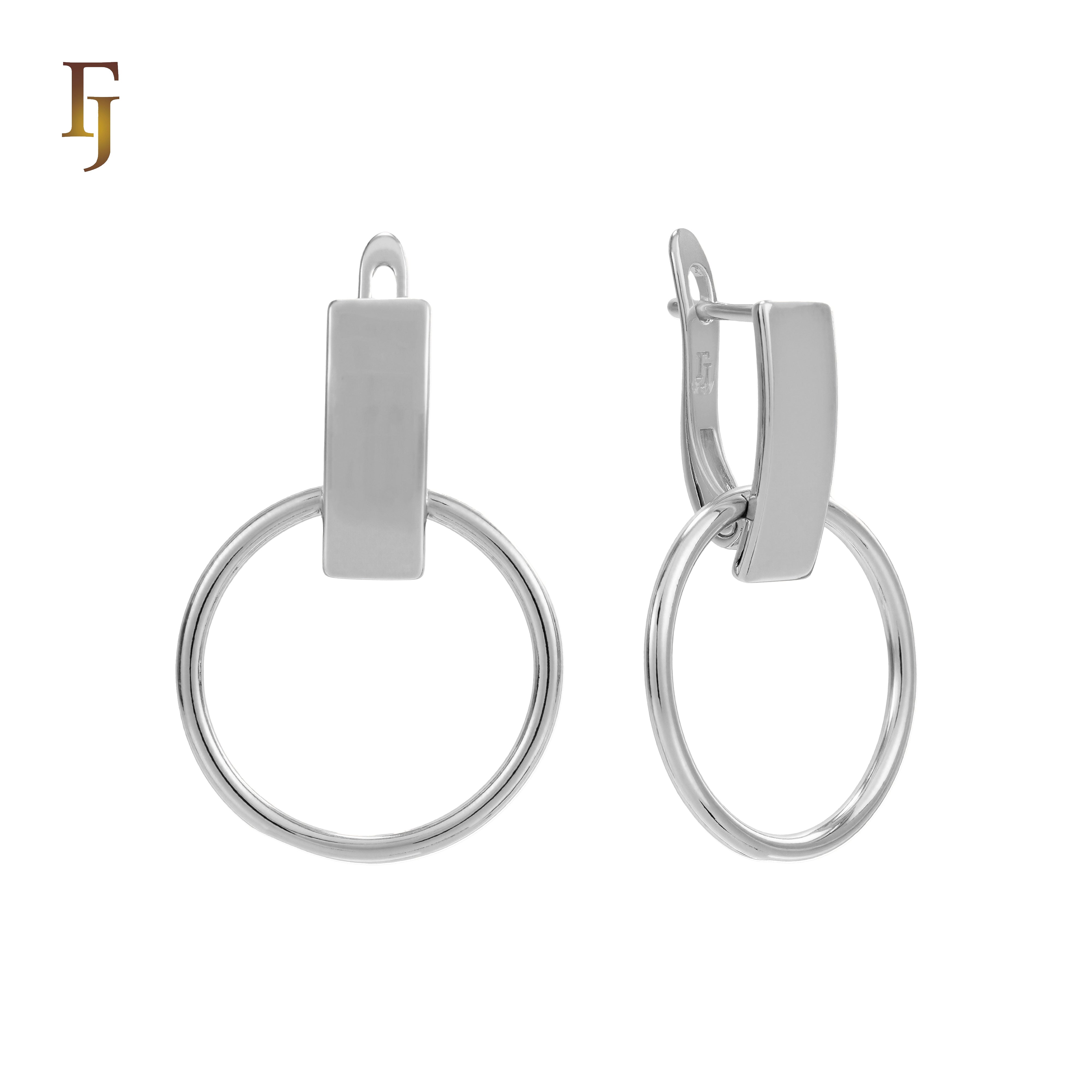 Gold Russian Lock Earrings – Geometric Minimalist Rectangle & Circle Drop | Sleek Non-Tarnish Jewelry by FJ