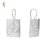 Rectangular Filigree Wire Hook Earrings – Gold-Plated Long Drop Earrings – Vintage Hollow Carved Design
