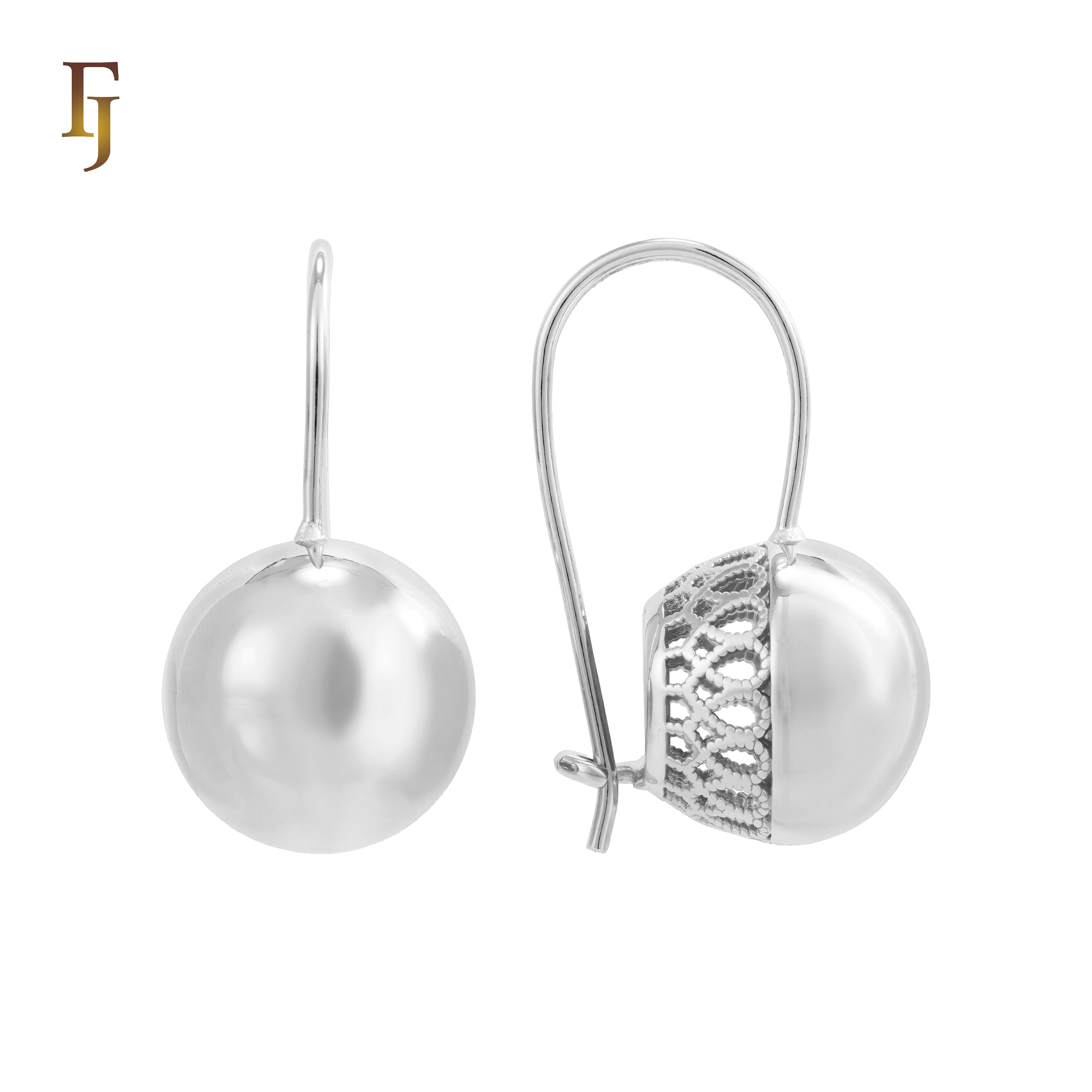 Gold Wire Hook Earrings – Polished Dome Drop with Geometric Filigree Back | Timeless Lightweight Jewelry by FJ